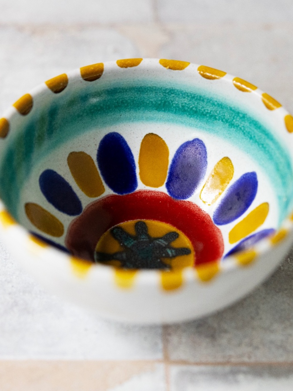 Vintage Desimone Italy pottery bowl multicolor design 4.25" x 2" not food safe